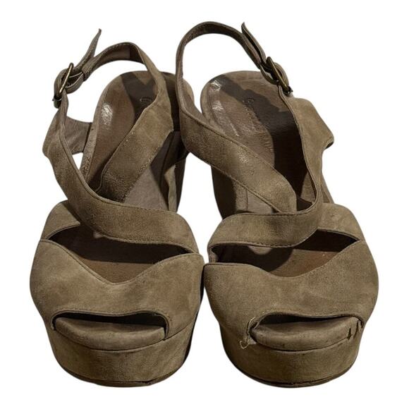 Chocolat Blu Taupe Suede Platform Wedge Sandals Women's Size 7 Slingback Clog - Picture 3 of 8